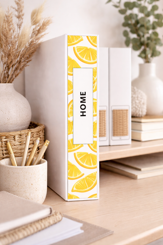 Golden Zest Binder Spine Cover | Lemon Printable Binder Labels for Home, Office & School