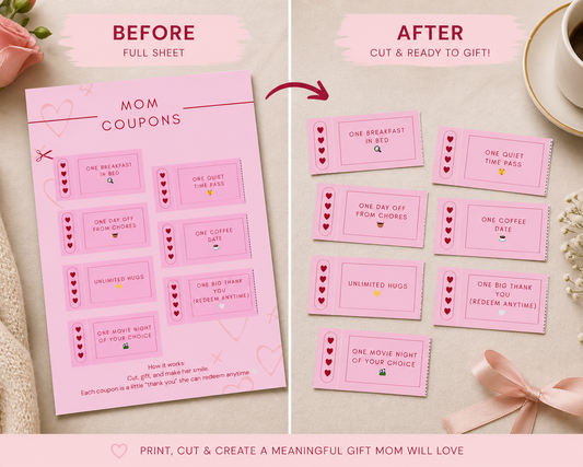 Mother’s Day Printable Bundle | Emotional Gift for Mom | Letter for Mom | Coupon Book | Instant Download Gift