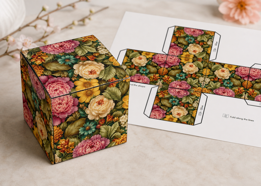 Printable Cupcake Box Template A4 | Floral Gift Box DIY | Printable Treat Box | Instant Download Packaging | Mother’s Day Gift Box