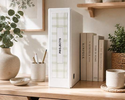 Sage Check Binder Spine Covers Printable | Aesthetic Editable Binder Spine Cover for Home, Office & School