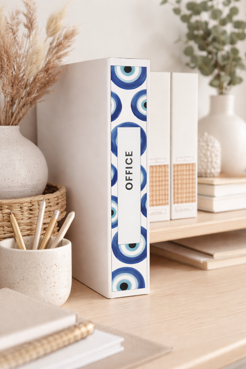 Blue Nazar Binder Spine Cover Printable | Evil Eye Binder Label | Aesthetic Binder Organizer | Boho Scandinavian Office Decor