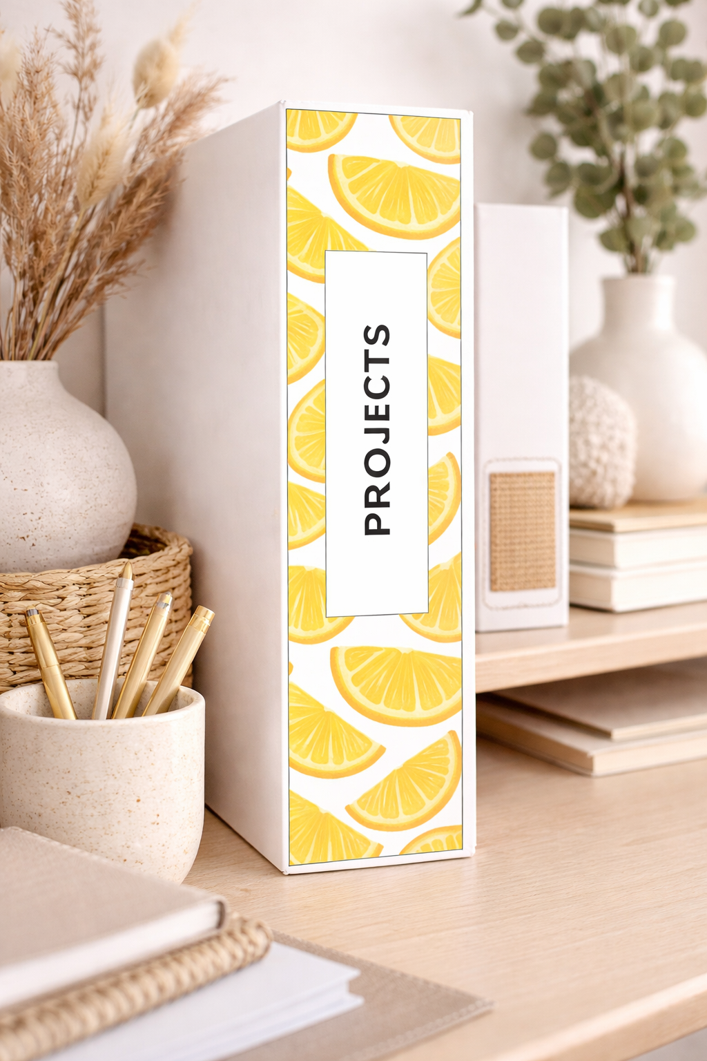 Golden Zest Binder Spine Cover | Lemon Printable Binder Labels for Home, Office & School