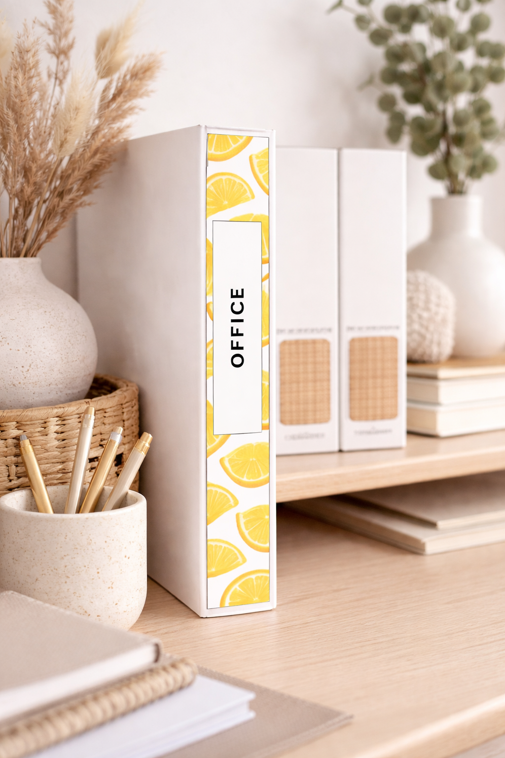Golden Zest Binder Spine Cover | Lemon Printable Binder Labels for Home, Office & School