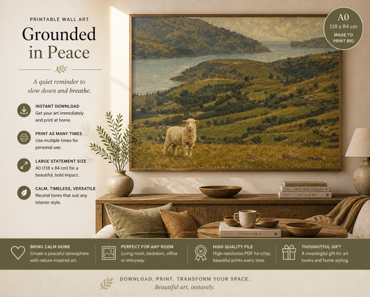 Grounded by Peace – Large Landscape Printable Wall Art (A0 118×84 cm) | Instant Download | Calm Neutral Nature Decor