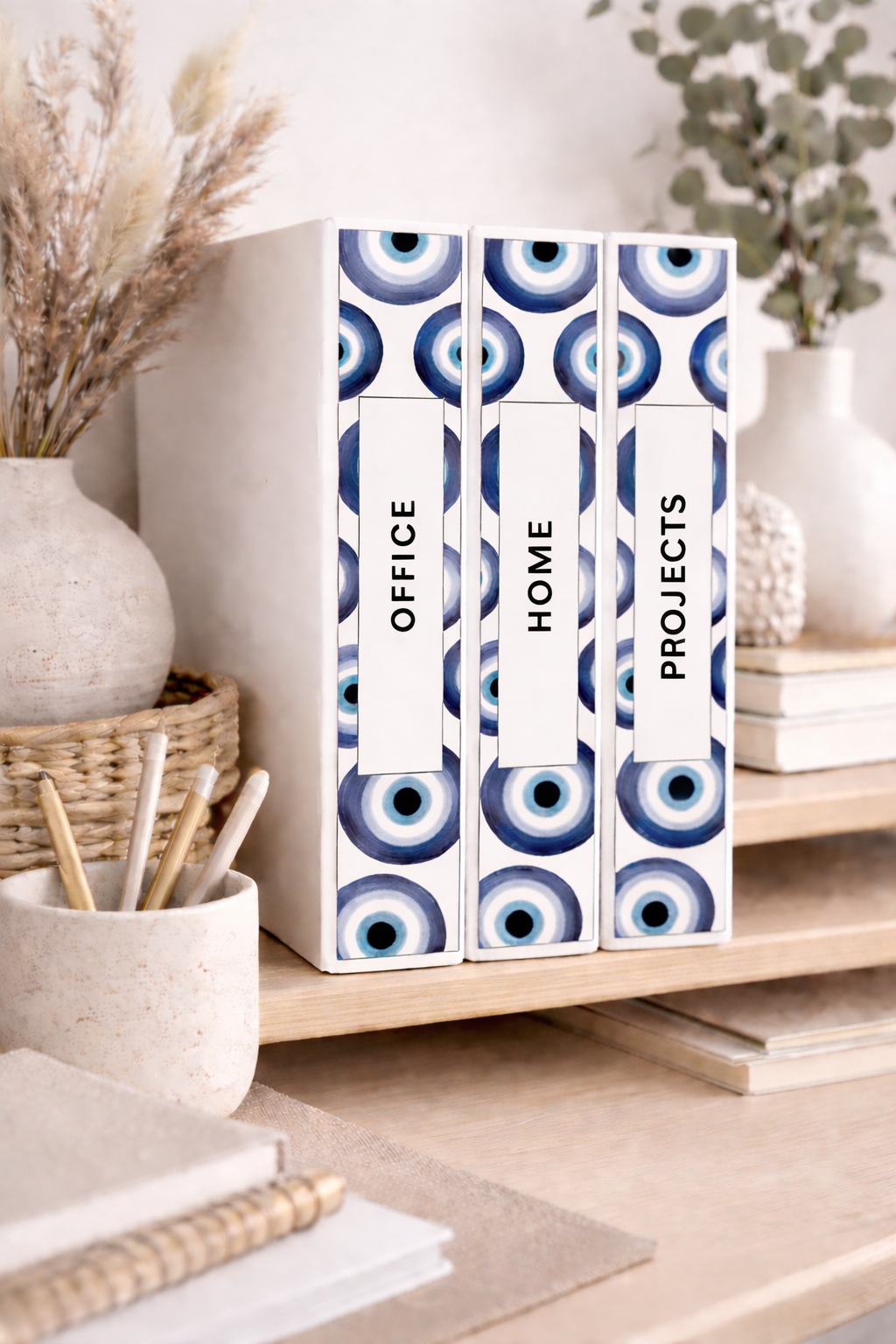 Blue Nazar Binder Spine Cover Printable | Evil Eye Binder Label | Aesthetic Binder Organizer | Boho Scandinavian Office Decor