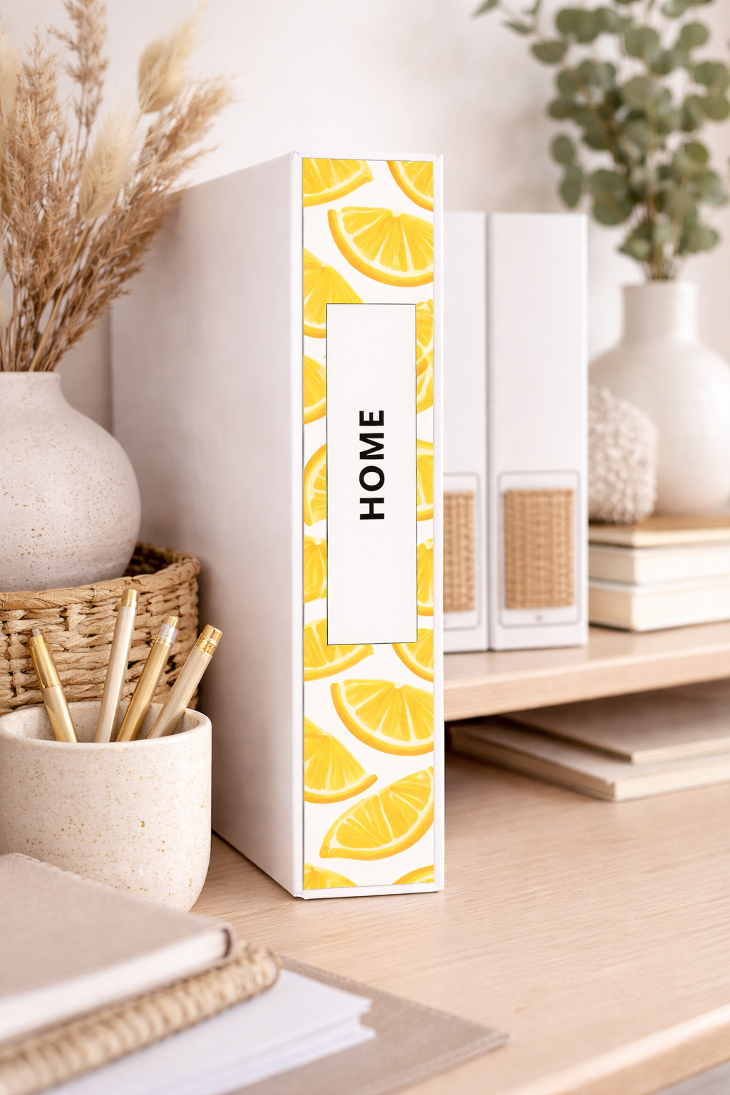 Golden Zest Binder Spine Cover | Lemon Printable Binder Labels for Home, Office & School