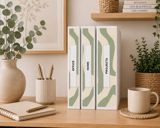 Sage Flow Binder Spine Covers Printable | Aesthetic Editable Wavy Binder Labels for Home, Office & School (1.5”, 2”, 3”)
