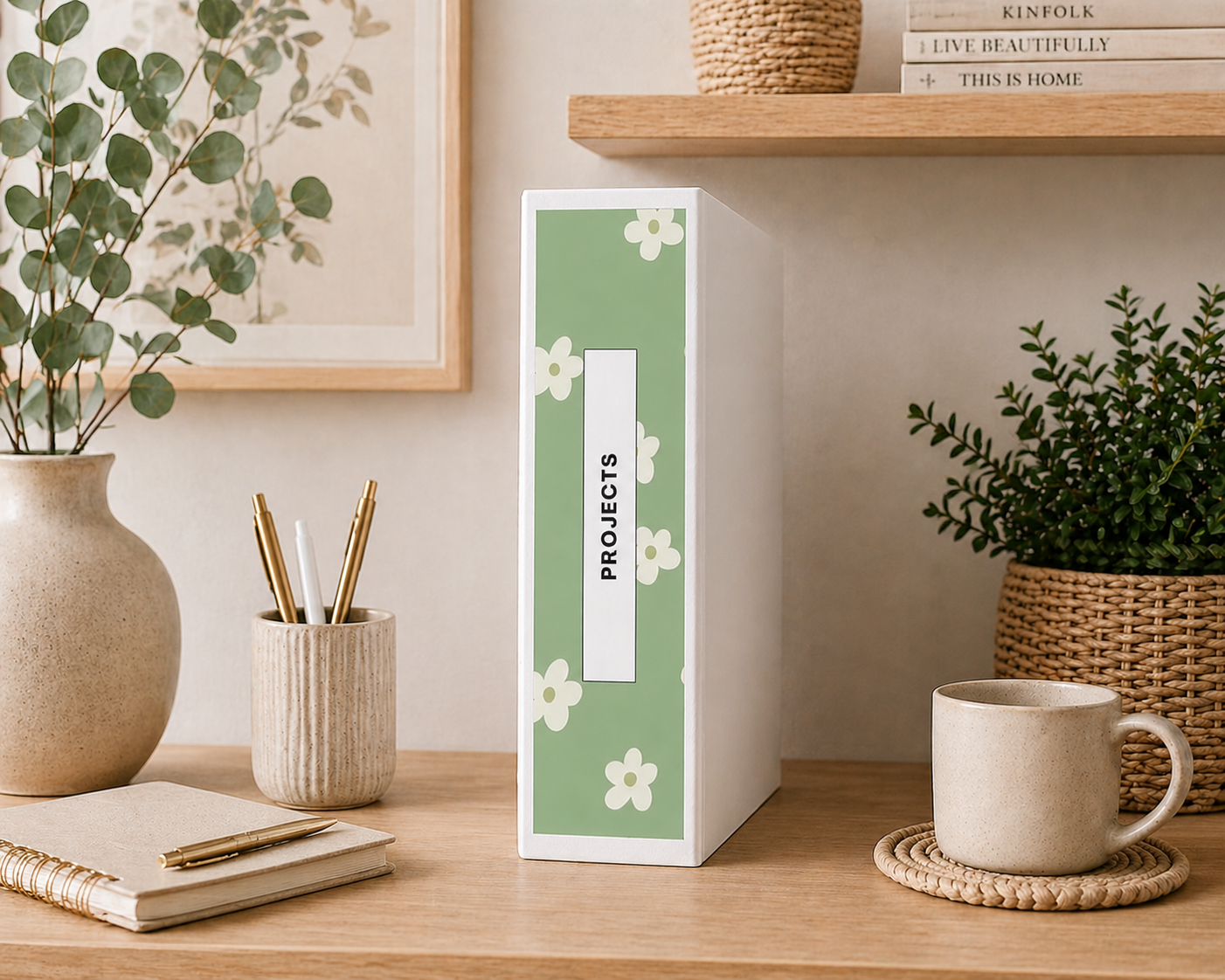 Sage Daisy Binder Spine Covers Printable | Aesthetic Editable Floral Binder Spine Cover for Home, Office & School (1.5”, 2”, 3”)