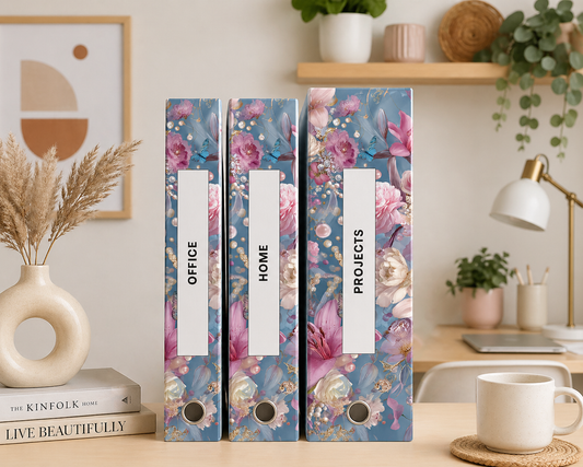 Blue Floral Binder Spine Covers | Printable Office, Home & Projects Labels | Elegant Aesthetic Organizer Inserts