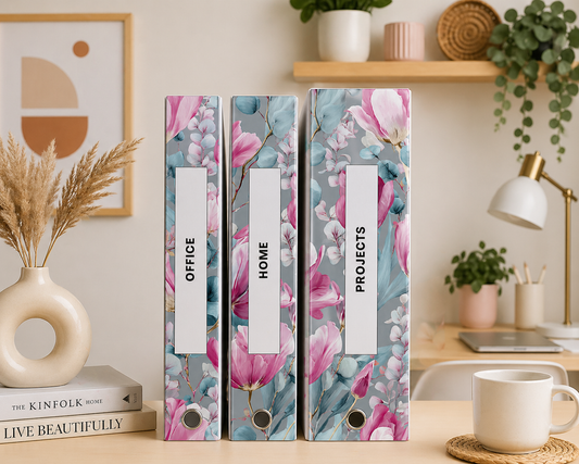 ✨ Pink & Blue Floral Binder Spine Covers | Printable Office, Home & Projects Labels | Elegant Aesthetic Organizer Inserts