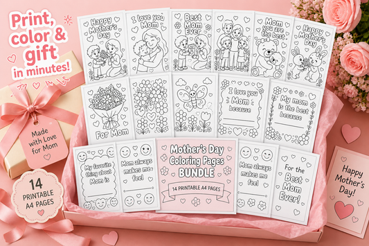 Mother’s Day Coloring Pages Printable | Kids Gift for Mom | 14 A4 Pages | Instant Download | DIY Last Minute Mother’s Day Gift