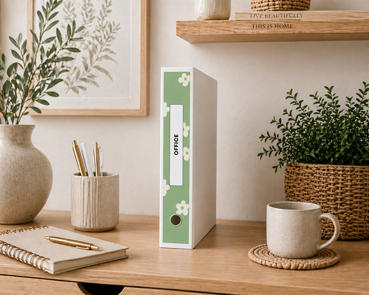 Sage Daisy Binder Spine Covers Printable | Aesthetic Editable Floral Binder Spine Cover for Home, Office & School (1.5”, 2”, 3”)