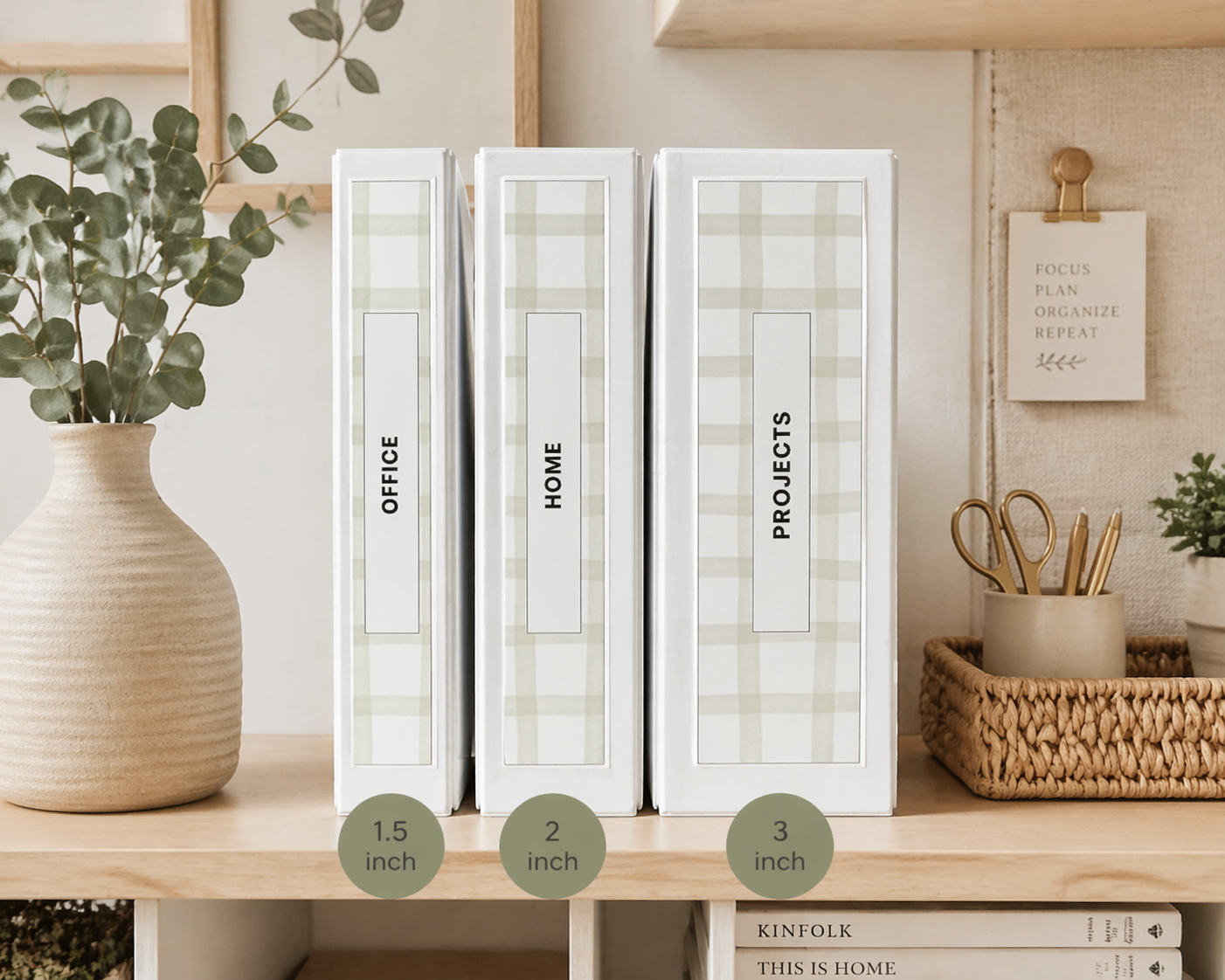 Sage Check Binder Spine Covers Printable | Aesthetic Editable Binder Spine Cover for Home, Office & School