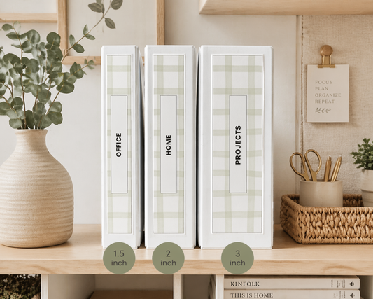 Sage Check Binder Spine Covers Printable | Aesthetic Editable Binder Spine Cover for Home, Office & School