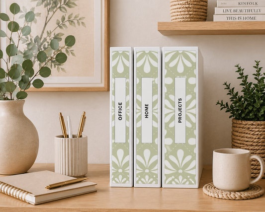 Sage Bloom Binder Spine Covers Printable | Aesthetic Editable Floral Binder Labels for Home, Office & School (1.5”, 2”, 3”)