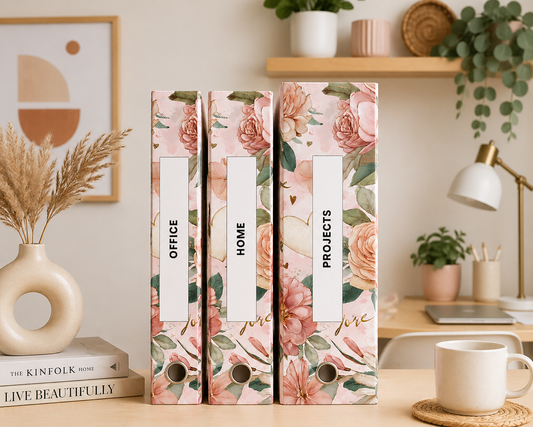 ✨ Blush Floral Binder Spine Covers | Printable Office, Home & Projects Labels | Elegant Aesthetic Organizer Inserts
