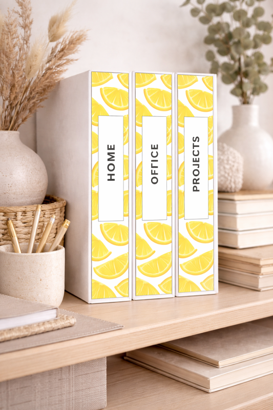 Golden Zest Binder Spine Cover | Lemon Printable Binder Labels for Home, Office & School