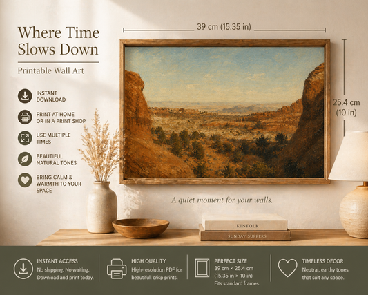 Where Time Slows Down – Desert Landscape Printable Wall Art| 39x25.4 cm