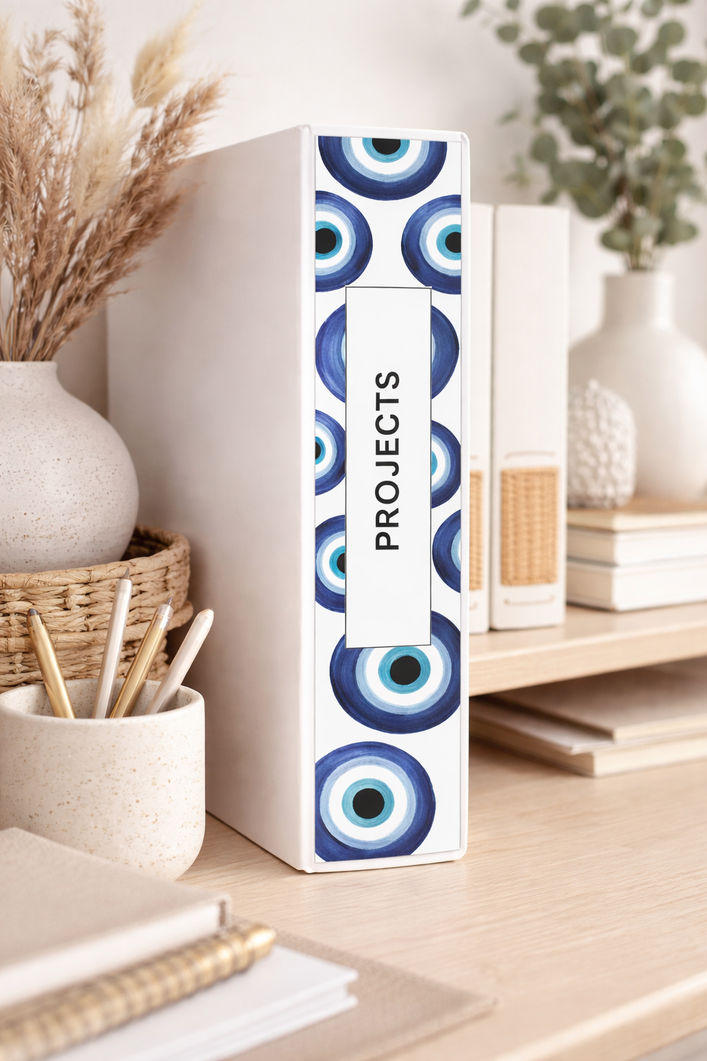Blue Nazar Binder Spine Cover Printable | Evil Eye Binder Label | Aesthetic Binder Organizer | Boho Scandinavian Office Decor