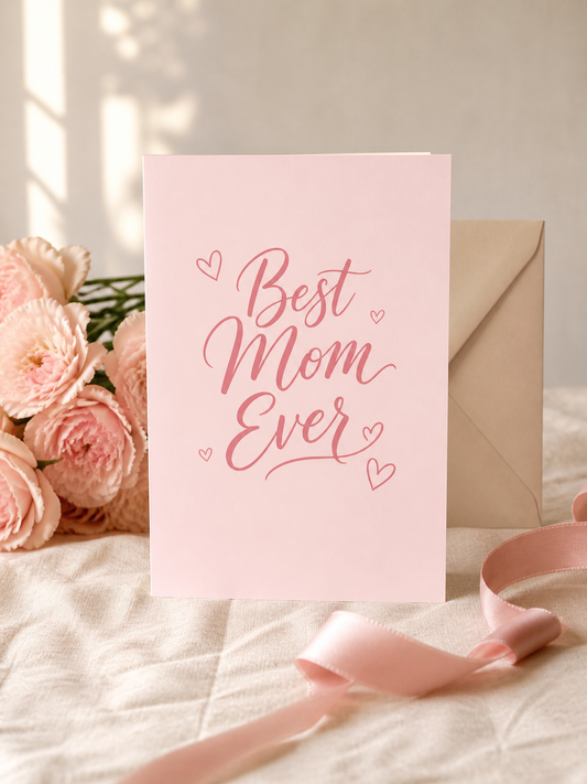 A5 Mother’s Day Card Printable | Best Mom Ever Card | Minimal Pink Greeting Card | Instant Download Gift for Mom
