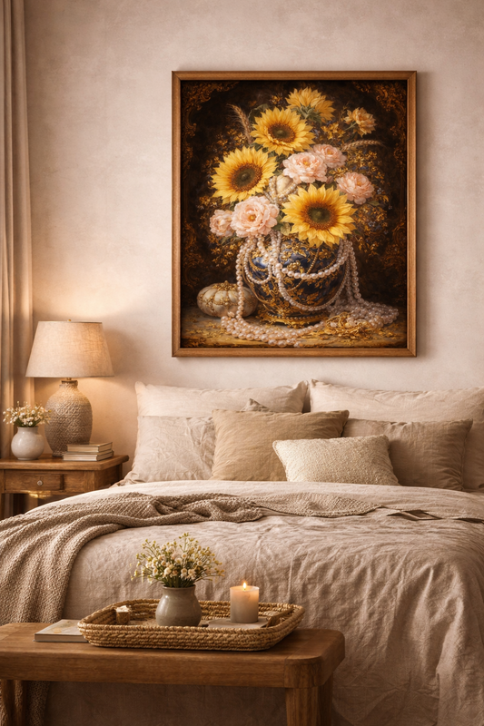 Gilded Sun – Baroque Floral Printable Wall Art, Vintage Flower Painting Instant Download