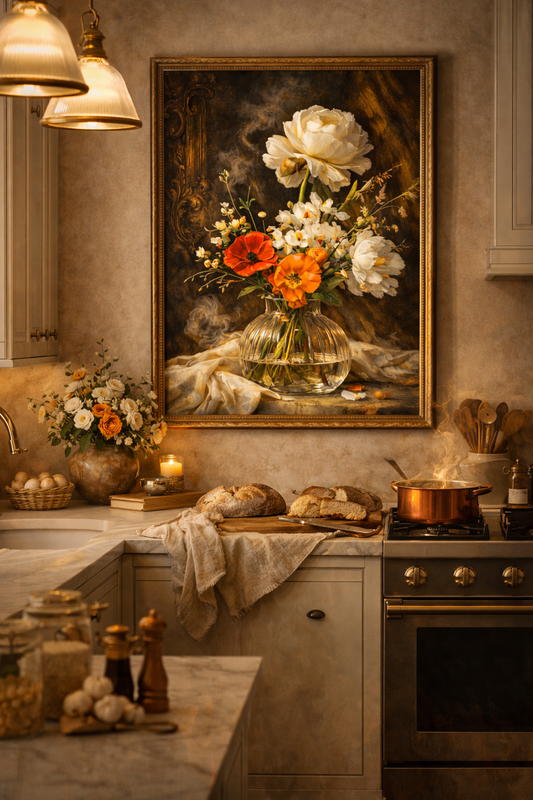Baroque Floral Still Life – Vintage Vase Printable Wall Art, Classical Flower Painting Instant Download