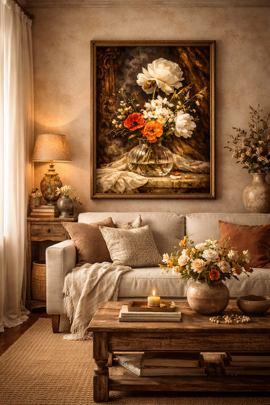 Baroque Floral Still Life – Vintage Vase Printable Wall Art, Classical Flower Painting Instant Download
