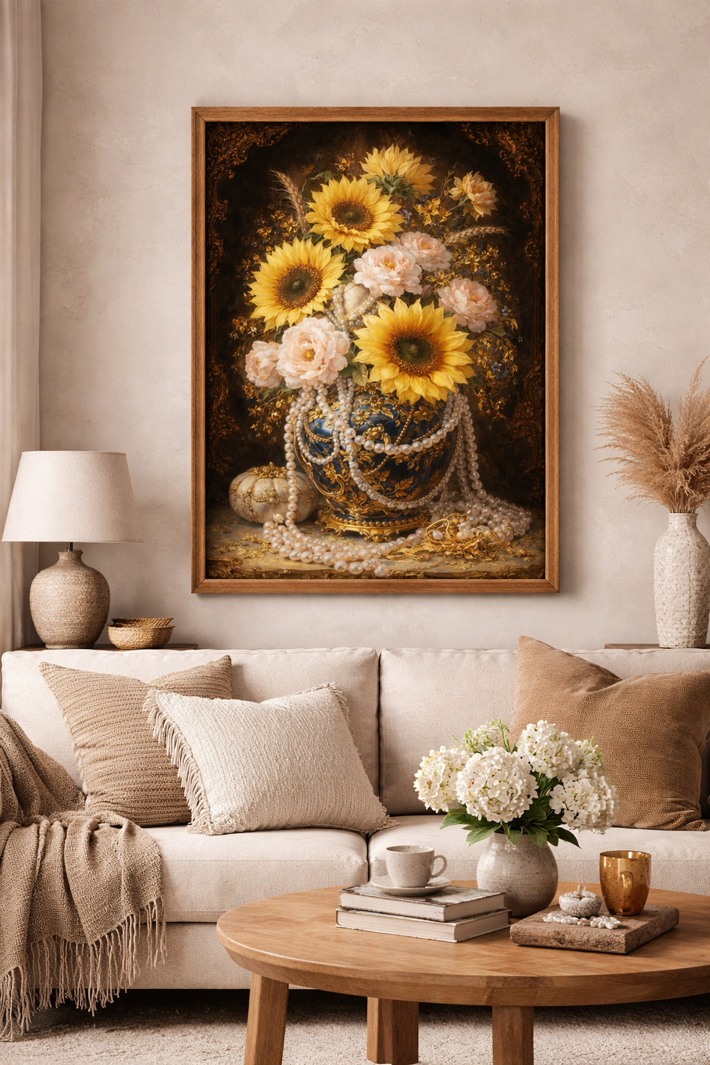 Gilded Sun – Baroque Floral Printable Wall Art, Vintage Flower Painting Instant Download