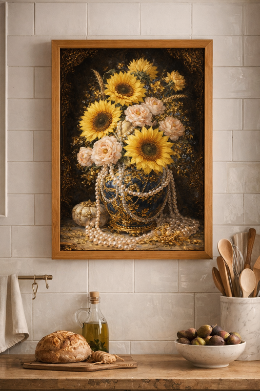 Gilded Sun – Baroque Floral Printable Wall Art, Vintage Flower Painting Instant Download
