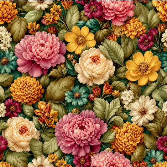 Seamless Vintage Floral Pattern | Peony & Dahlia Botanical Digital Paper | Elegant Cottagecore Print | Fabric, Wallpaper & Canva Design