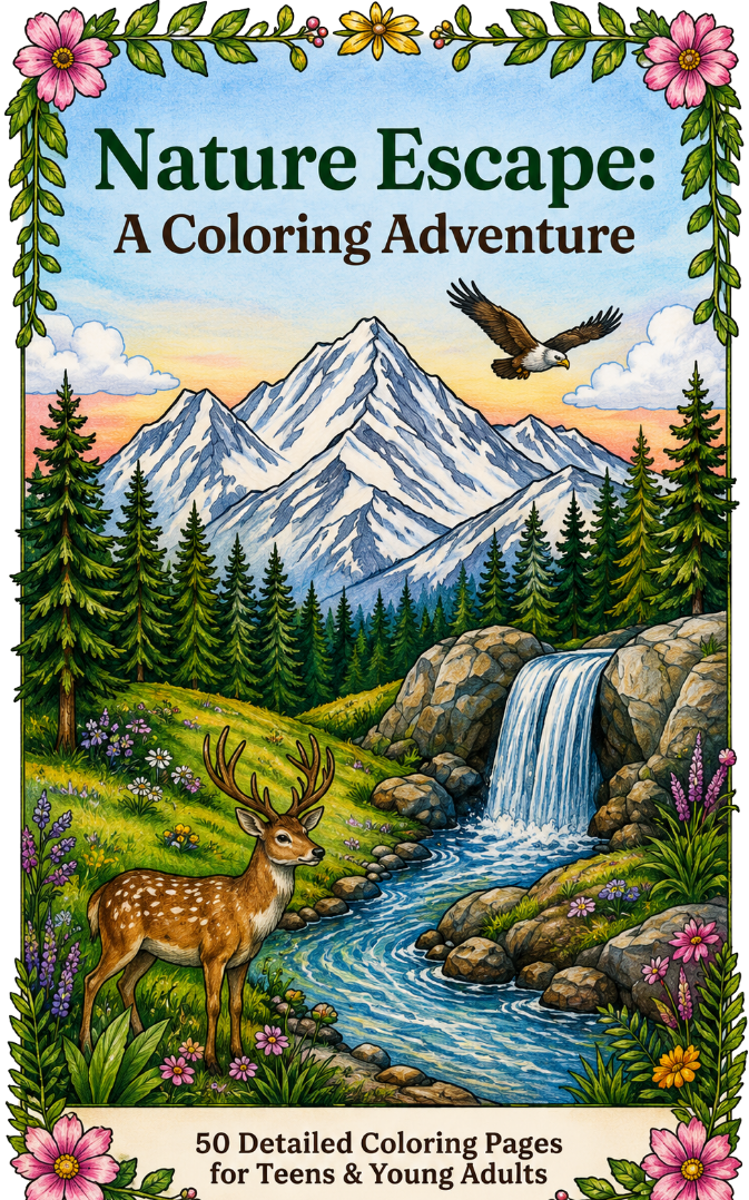Nature Escape: A Coloring Adventure | 50 Coloring Pages | Digital PDF Download | A4