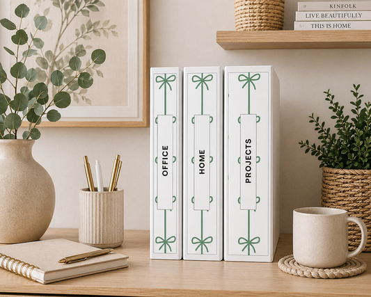 Sage Bow Binder Spine Covers Printable | Aesthetic Editable Ribbon Binder Labels for Home, Office & School (1.5”, 2”, 3”)