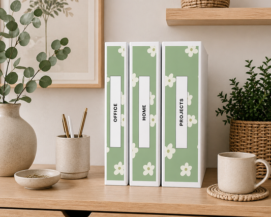 Sage Daisy Binder Spine Covers Printable | Aesthetic Editable Floral Binder Spine Cover for Home, Office & School (1.5”, 2”, 3”)