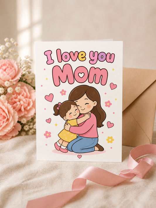 A5 Mother’s Day Card Printable for Kids | I Love You Mom Card | Cute Kids Mother’s Day Gift | Instant Download Coloring Card