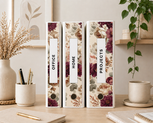 Burgundy Blush Floral Binder Spine Covers | Printable Office, Home & Projects Labels | Elegant Neutral Aesthetic Organizer Inserts