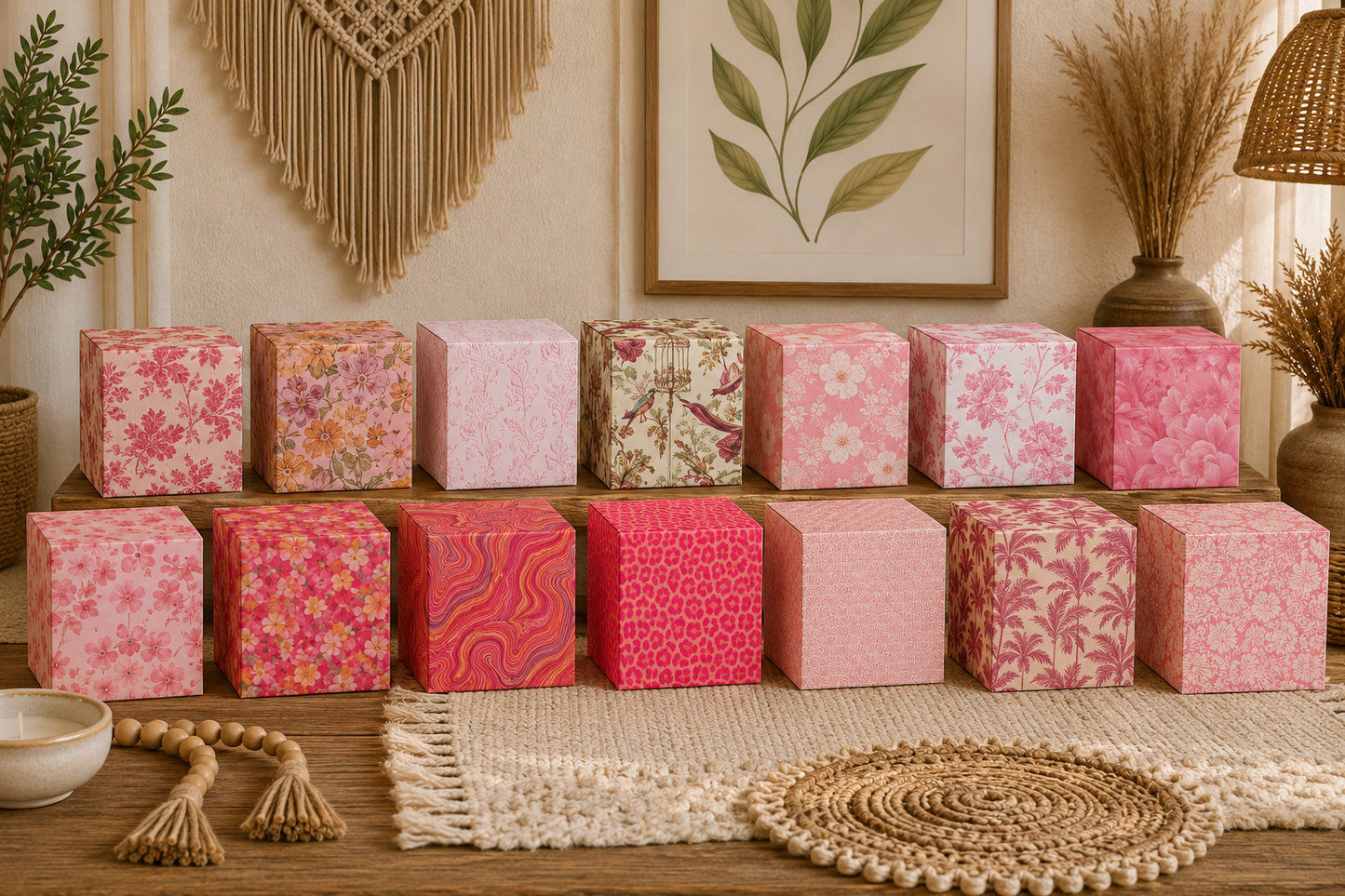 Pink Floral Gift Box Templates Bundle (14 Designs) | Printable A4 & A3 DIY Packaging